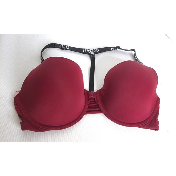 Victorias Secret Uplift Semi Demi Bra Burgundy Logo Straps Size 34D - Picture 6 of 6
